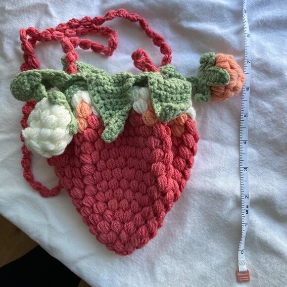 Handmade Crochet Strawberry Crossbody Bag Valentine Gift - Picture 6 of 8
